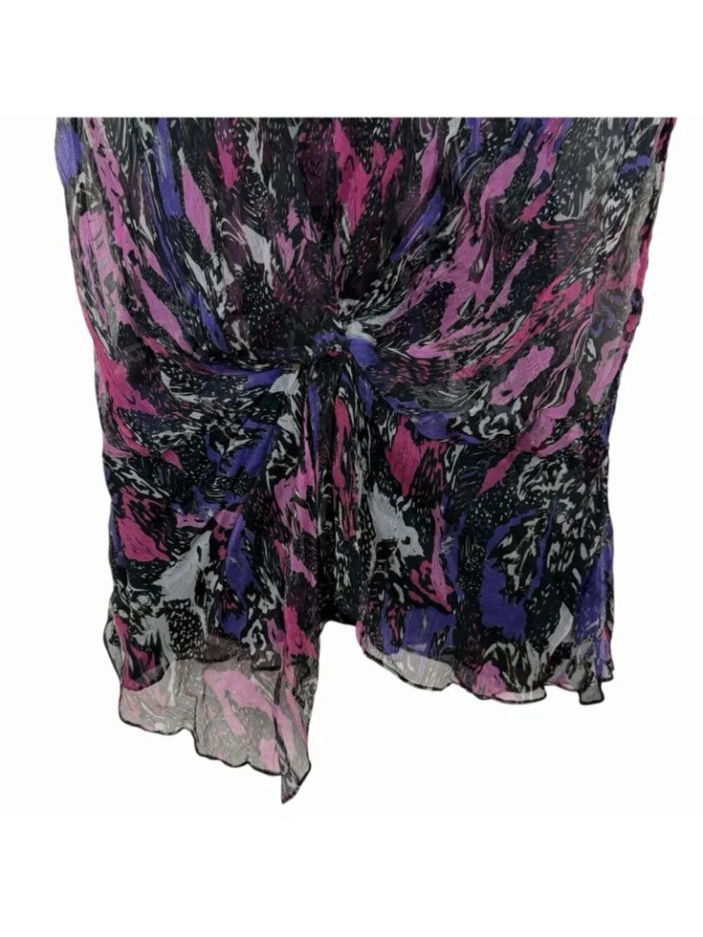 IRO Street Marble Blouse Size 36 US Small 4 Sheer Chiffon Multi Twist Knot Front - Picture 5 of 14